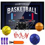 TREYWELL Indoor Basketball Hoop Fan Backboards for Teens and Adults Door Room Basketball Hoop Mini Hoop with Electronic Scoreboard, 3 Balls and Batteries Basketball Toys for 8 9 10 11 12