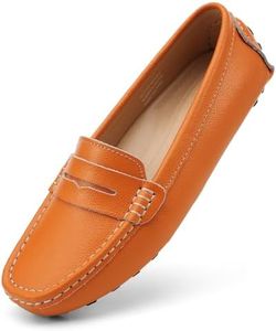 Artisure Women's Classic Comfort Orange Leather Penny Loafers Casual Slip-Ons Lightweight Walking Flats Driving Mocs Boat Shoes 10 M US