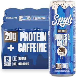 Spylt High Protein Cookies & Cream Milk with 60mg Caffeine & 20g Protein - 90 Calories, Ready to Drink, Sugar Free, Lactose Free Milk, Perfect for Workout Recovery & Afternoon Pick Me Up - 12 Count