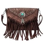 LAVAWA Small Crossbody Bags for Women Crossbody Handbag Fringe Purse Tassel Shoulder Bag Turquoise Concho Wallet, Brown