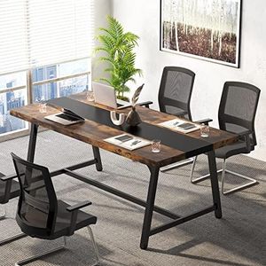 Tribesigns 6FT Rectangle Conference Table, 70.87L x 33.46W x 29.92H Inches Meeting Table for Conference Room, Wood Office Executive Desk with Strong Metal Frame for 6 People, Brown