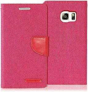 Goospery Canvas Wallet for Samsung Galaxy S6 Case (2015) Denim Stand Flip Cover (Pink) S6-CAN-PNK