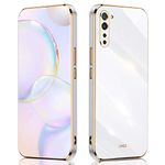 QIYIN Phone Case for Oppo Find X2 Lite, Ultra-thin Colored Silicone Cover, Elegant Gold Frame Shell Shockproof Case, Woman's Soft Phone Cover to Protect Camera (White)