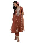 INDO ERA Women's Embroidered Silk Blend Straight Kurta & Pant With Dupatta Set (KH9RT6008_XX-Large)