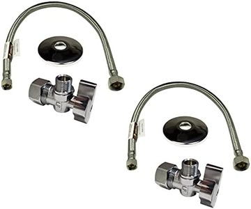 Complete Set 1/2 in. NOM Inlet x 3/8 in. OD Compression Outlet Angle Shut Off Valve + Escutcheon Plate + 20" Long Stainless Steel Braided Faucet Water Supply Line (2 Pack)