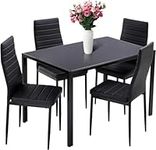 HCY Dining Table Set Dinning Chairs Set of 4 with Table Kitchen Dining Table Set for Small Spaces Home Furniture Dinette Set Rectangular Table, Black