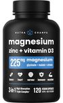 Vegan Magnesium Supplement | 3-in-1 Formula with Zinc & Vitamin D3 | Magnesium Glycinate, Malate & Citrate | Supports Bone, Muscle, & Heart Health | High Absorption & Bioavailability | 120 Capsules