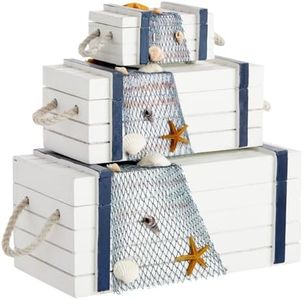 Nautical Box Set, Beach Theme Wooden Jewelry Boxes for Ocean Decor (3 Sizes)