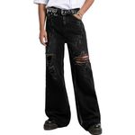 COOLMONAR Men's Baggy Jeans Ripped Jeans Black Jeans Wide Leg Distressed Destroyed Jeans Denim Pants, Black, XL