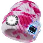 Gifts for Girls Bluetooth Beanie Hats with Light,Unisex LED Hat with Headphones,Warm Women's Skullies & Beanies Birthday, Tie Dye Pink