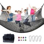 LPIW Climbing Net for Kids - 9.9FT x 9.9FT Double Layers Heavy Duty Playground Safety Net, Climbing Cargo Net for Tree House Tree Fort, Back Yard, Jungle Gyms, Monkey Bar Security Mesh（Black）