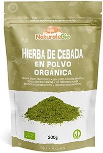 Hierba de Cebada en Polvo Orgánica Cruda, 200g. Ecológica, natural y pura, cultivada en Europa. Ideal para jugo verde, batidos o recetas. Apta para vegetarianos y veganos. NaturaleBio
