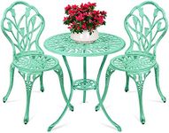 Best Choice Products 3-Piece Outdoor Rust-Resistant Cast Aluminum Patio Bistro Set w/Tulip Design, Antique Finish - Teal