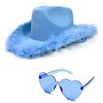 4E's Novelty Light Blue Cowboy Hat with Feather & Heart Shaped Sunglasses, Cowgirl Hat for Women