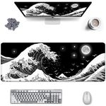 Viorichve Gaming Mouse Pad Japanese Black and White Sea Wave Large XXL Mouse Pad Extended Big Desk Mat 31.06" x 11.8" Keyboard Laptop Computer Mousepad for Home Office Gaming Work