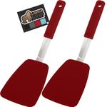 Gorilla Grip Nonstick Heat Resistant BPA-Free Silicone Spatula, Non Scratch Flexible Head for Pans, Slip Resistant Soft Rubber Handle, Stainless Steel Kitchen Spatulas, 2 Pack, 11.6 Inch, Red