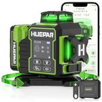Huepar W03CG New Construction Laser Level 3x360 Self Leveling, 3D 12 Lines Bluetoothed Laser Level with Electric Rotating Base ＆ Large LCD Screen, 3 Planes Green Cross Lazer Leveler Tool