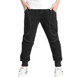 Rysly Boys Cotton Sweatpants Kids Casual Jogger Pants Tapered Ankle Pants Age 4-12 Years (Black,130)