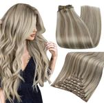 Full Shine Hair Extensions Clip in Human Hair Ash Brown Highlights Platinum Blonde Color 8 and 60 Clip in Extensions Remy Hair 7 Pieces 105 Grams 16 Inch