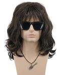 VGbeaty 70s 80s Punk Rocker Wig Men Women Long Wave Dark Brown Wig Hippie Party California Halloween Costume Cosplay Wig