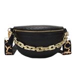 holanew Thick Chain Women's Fanny Pack Plaid Leather Waist Bag Shoulder Crossbody Chest Bags Luxury Designer Handbags Female Belt Bag