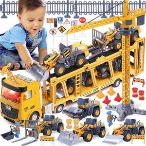 Vehiculos Construccion grandes - Camión Grúa, Excavadora Aplanadora, Máquina elevadora, Juguete de Regalo para Niños 3 4 5 6 7 años