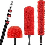 30 Foot High Reach Dusting Kit with 6-24 Foot Extension Pole // High Ceiling Duster with Telescopic Pole // Cobweb Duster // Microfiber Duster // Outdoor & Indoor Extendable Duster Cleaning Kit