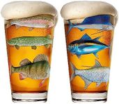 Greenline Goods – Fishing Glass Set for Fisherman and Outdoorsman – Fish Themed 16 oz Beer Glass Set of 2 - Freshwater and Saltwater Fish on the Glass