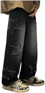 SHENHE Boy's Star Baggy Jeans Teen Boys Straight Wide Leg Denim Pants with Pockets Black B 14Y