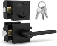 Mega Handles - Prime Entrance Combo I Entry Lever Door Handle and Single Cylinder Deadbolt Lock and Key Combo Pack - Heavy Duty Square Locking Lever Set for Left or Right-Handed Doors - Matte Black