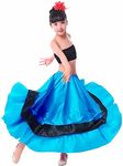 BACKGARDEN Girls Black Red Ruffles Layers Satin Long Skirt for Spanish Flamenco Belly Dance Gypsy Folklorico (as1, Age, 8_Years, 12_Years, Lake Blue)