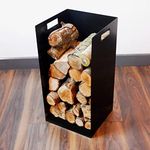 Volcann Compact 62cm Tall Steel Firewood Log Rack - Fireplace Wood Holder Metal Basket with Handheld, Storage for Woodstove, Fireside Accessories (Black)