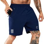 QUIXEL Men's Casual Sports Quick Dry Workout Running or Gym Training Short with 2 Zipper Pockets... (in, Alpha, 3XL, Regular, Navy)