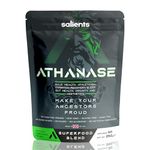 SALIENTS® ATHANASE® | Men's Super Greens Powder | Superfood Powder Blend | Includes Ashwagandha, Lions Mane, Maca Root, Shilajit, Fenugreek & More | 250g & 50 Servings | UK - Previously Ambrosia