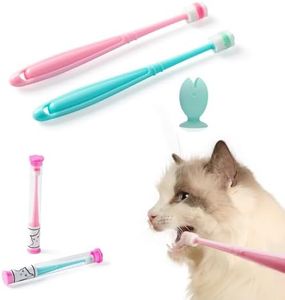 E.M&S.T by Emmeliestella Small Dog & Cat Toothbrush 360 Degree Soft Silicone, Cat Dental Care, Toothbrush Holder, Easy to Handle, Independent Packaging, Extra Suction Cup, Light Blue&Light Pink 3PCS