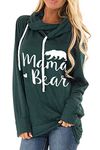 NOUYIOC Women’s Mama Bear Hoodies Sweatshirt Casual Long Sleeve Drawstring Tops Green