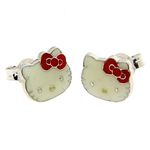 Hello Kitty 925 Original Sterling Silver Range Pink Enamel Heart Shaped Earrings, White