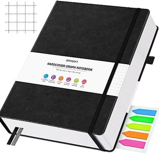 OFFIGIFT Graph Paper Notebook, 312 Numbered Pages Large A5 Hardcover Leather Journal, 100gsm No Bleed Grid Paper Notebook with Index Pages, Grid Notebook for Graphing Notes Math, 5.75" x 8.38", Black