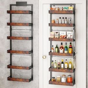 bukfen Over the Door Pantry Organizer, 6-Tier Adjustable Wooden Basket Kitchen Pantry Door Organization and Storage, Heavy-Duty Metal Hanging Kitchen Spice Rack,D6.3 x W17.71 x H50.60 inch,1 Pack