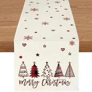 YCOLL Albero Fiocco di Neve Runner da Tavola Natalizia Decorazione per Tavolo da Pranzo Rosso Idrorepellente Runner da Tavola Moderno Natale Runner da Tavola per Sala da Pranzo Decorazione per Feste
