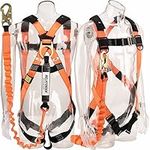 WELKFORDER 1D-Ring Industrial Fall Protection Safety Harness with 6-Foot Shock Absorber Stretchable Lanyard | Permanent attached Kit | ANSI Compliant Personal Fall Arrest System(PFAS)