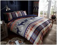 GC GAVENO CAVAILIA Checkered Bedding Double, Easy Care Animal Duvet Cover Sets With Pillow Cases, Navy