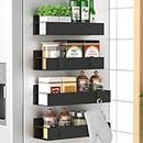 HuggieGems Metal 4 Pack Magnetic Spice Storage Rack Organizer for Refrigerator and Oven, Black Fridge Organizers and Storage, Metal