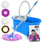 Enya Magic Spin Mop and Bucket Set Floor Mop Home Cleaning with four Microfiber Wet/Dry mop heads - Colors - Blue/Black/Purple/Green - Blue