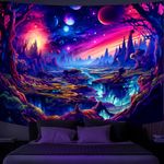 Simpkeely Fantasy Planet Tapestry, Blacklight Forest Natural Landscape Retro Aesthetic Wall Hanging, UV Reactive Sunset Trees Tapestries for Bedroom, Living Room - 44" x 59"