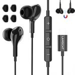 LAMSCAT USB C Wired Earbuds, Type C Wired Headphone for Samsung with Mic DAC Chip Built-in Noise Conduction Magnetic in-Ear for Android Pixel OnePlus (Black)