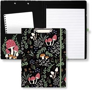 Steel Mill & Co Cute Clipboard Folio with Refillable Lined Notepad and Interior Storage Pocket, Padfolio for Work, Mushroom