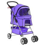 BestPet 4-Wheel Pet Stroller Dog and Cat Stroller Breathable Mesh Lightweight Travel Carrier Waterproof & Foldable Design Storage Basket for Daily Walks & Outdoor Use,Purple