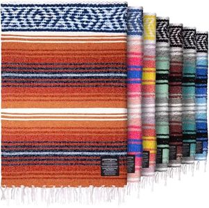 Authentic Large Handwoven Mexican Blanket - Soft Yoga- Durable Serape- Lightweight Falsa, Beach, Camping, Picnic, Outdoor Blanket 70"x50" - Orange Gold