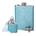 2Pack Flasks for Liquor for Women 8OZ & 1OZ Mini Flask 18/8 Stainless Steel - Girls Cute Glitter Pocket Flask with Funnel for Drink Bar BBQS and Traveling